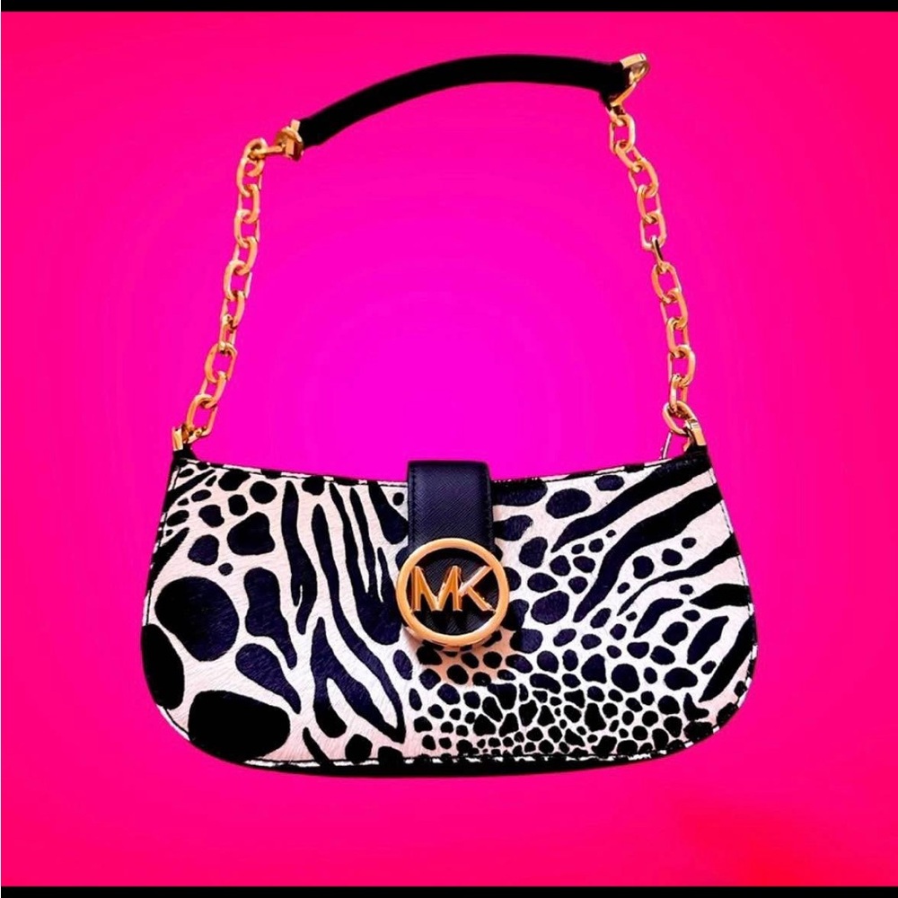 Michael Kors Black and White Carmen calf hair Shoulder Bag